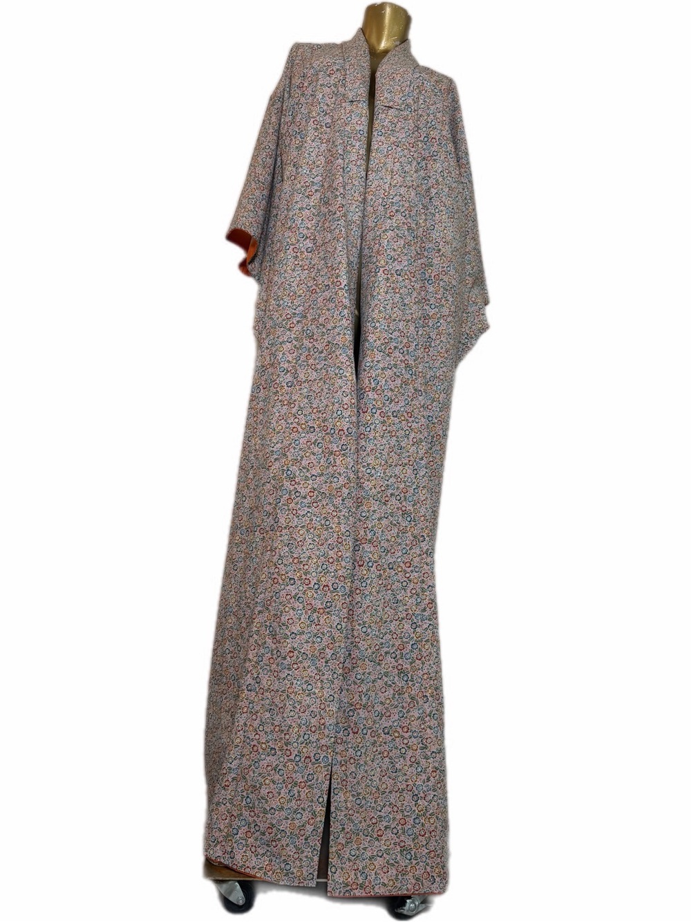Vintage Japanese Colorful Floral Komon Kimono Polyester Lined Long Robe